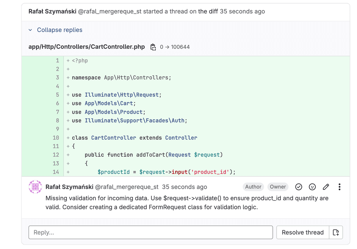 GitLab comment screenshot
